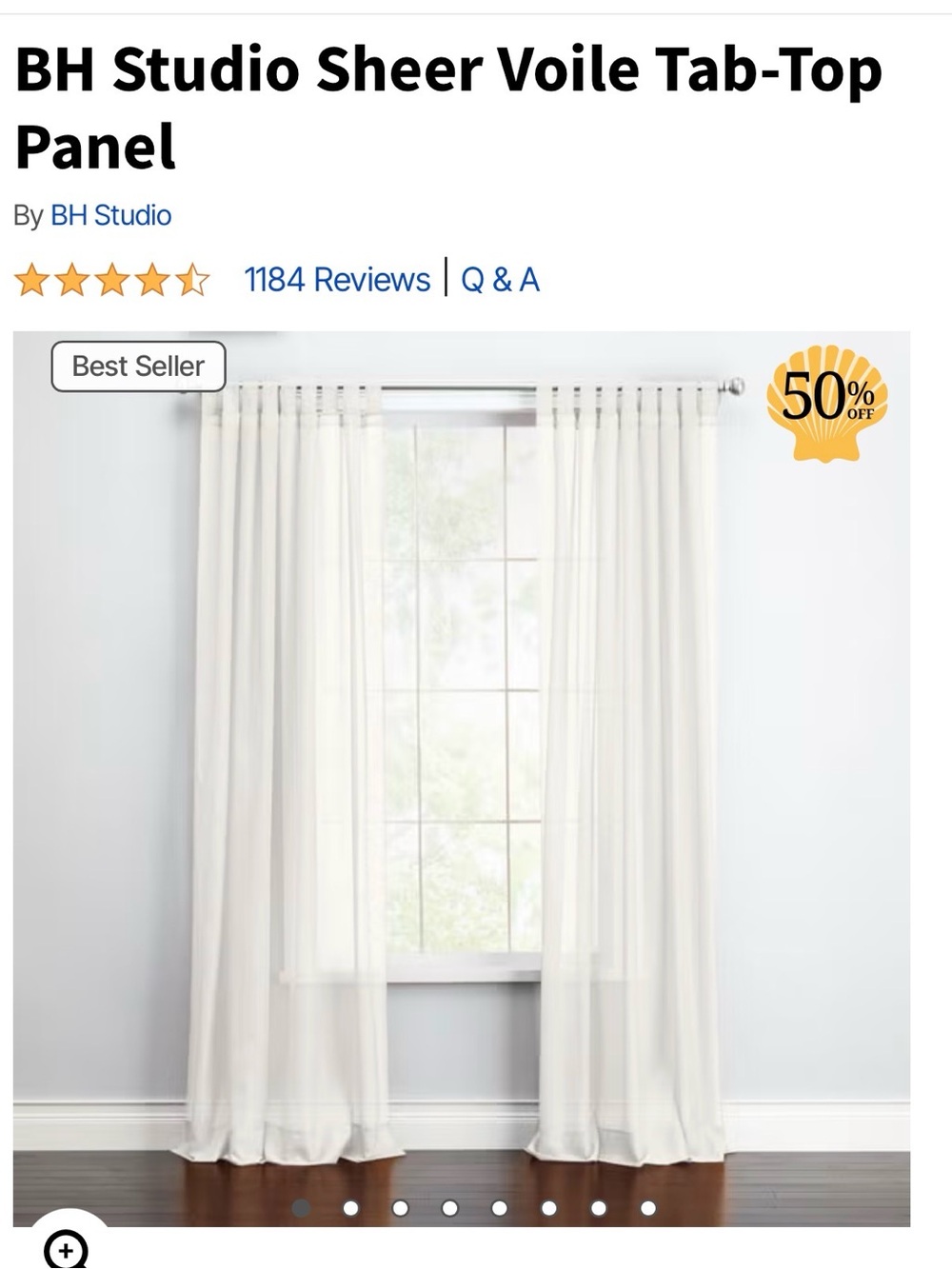 Brylane Home Studio EUC Sheer Voile Tab-Top Panel Curtain in Eggshell